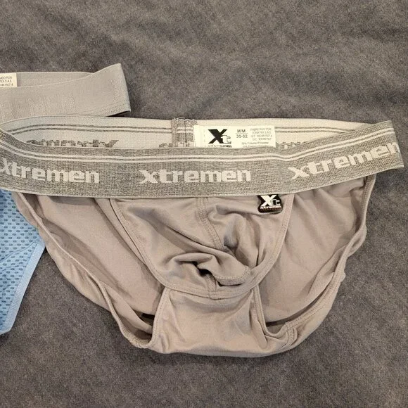 3 pairs of Xtremen Brief - Tanga Style. They fit more like a SM: blue gray red. - Picture 3 of 4